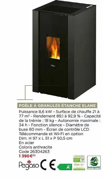 Bricomarché Poêle à Granulés étanche Elane Pegaso offre