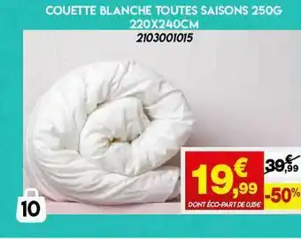 Maxi Bazar Couette Blanche Toutes Saisons 250g 220 X 240 Cm offre
