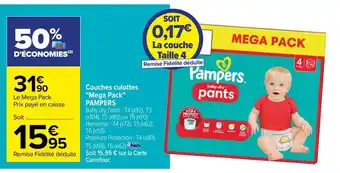 Carrefour Couches culottes "Mega Pack" PAMPERS offre