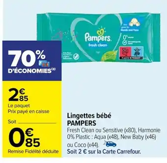 Carrefour Lingettes bébé PAMPERS offre