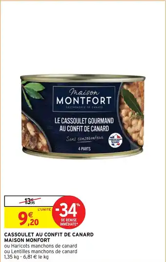 Intermarché Hyper CASSOULET AU CONFIT DE CANARD MAISON MONFORT offre