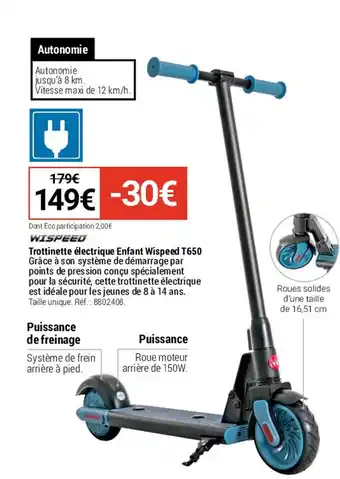 Decathlon Trottinette électrique Enfant Wispeed T650 offre