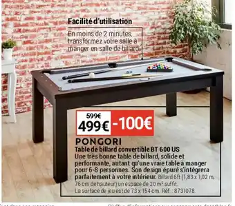 Decathlon Table de billard convertible BT 600 US offre