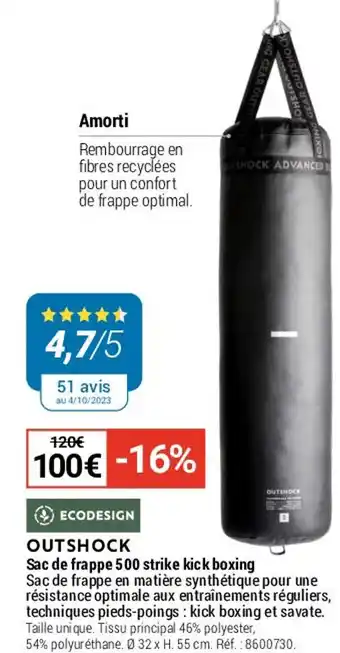 Decathlon Sac de frappe 500 strike kick boxing offre