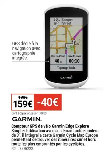 Decathlon Compteur GPS de vélo Garmin Edge Explore offre