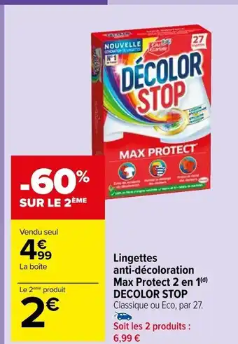 Carrefour Market Lingettes anti-décoloration Max Protect 2 en 1(d) DECOLOR STOP offre