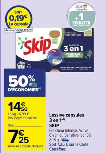 Carrefour Market Lessive capsules 3 en 1(d) SKIP offre