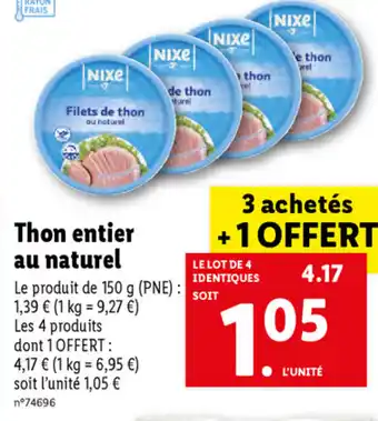 Lidl Thon Entier Au Naturel offre