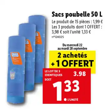 Lidl Sacs Poubelle 50L offre