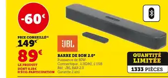 Super U Jbl barre de son 2.0 offre