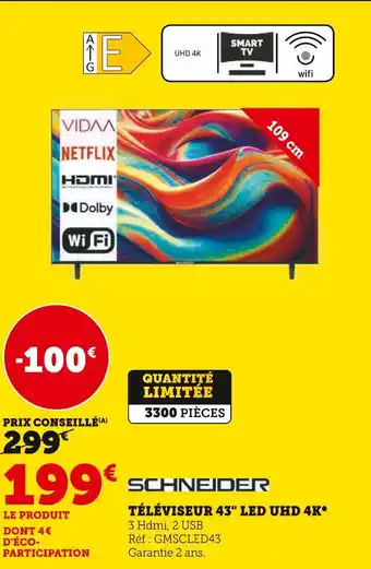 Schneider téléviseur 43 led uhd 4k
