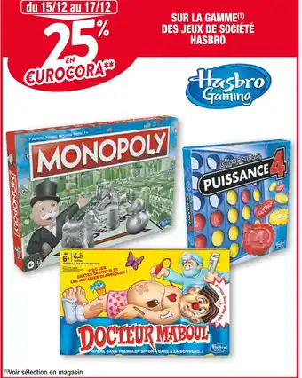 Cora x Carrefour Hasbro gaming 25% en €urocora sur la gamme des jeux de société hasbro gaming offre