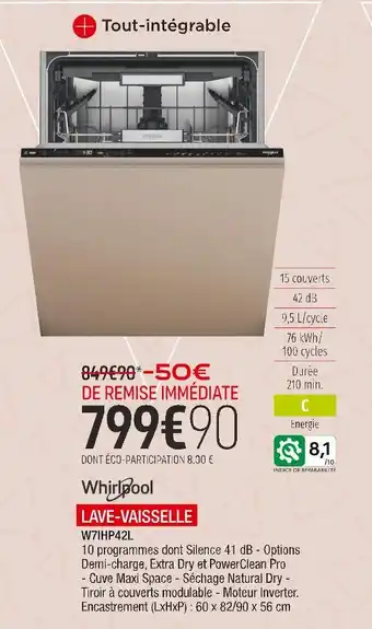 Extra Whirlpool lave-vaisselle offre