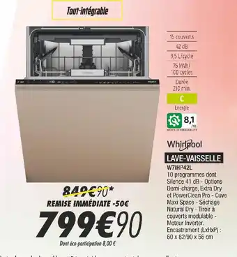 Blanc Brun Whirlpool lave-vaisselle offre