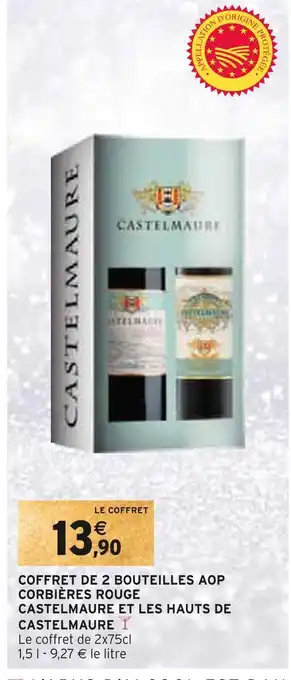 Intermarché Castelmaure/les hauts de castelmaure coffret de 2 bouteilles aop corbières rouge offre