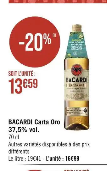 Bacardi carta oro 37,5% vol