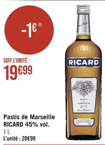 Casino Supermarchés Ricard pastis de marseille 45% vol offre