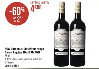Casino Supermarchés Baron eugène haussmann aoc bordeaux supérieur rouge offre