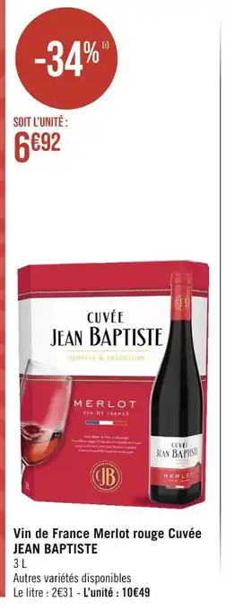 Cuvée jean baptiste vin de france merlot rouge