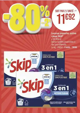 Casino Supermarchés Skip lessive capsules active clean offre