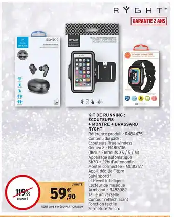 Ryght kit de running : écouteurs + montre + brassard