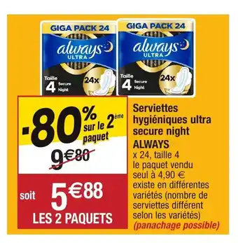 Migros Serviettes hygiéniques ultra secure night always offre