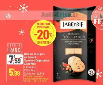 G20 Bloc de Foie gras de Canard Tranches Dégustation LABEYRIE offre