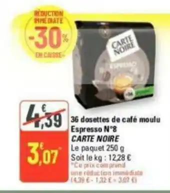 G20 36 dosettes de café moulu Espresso N°8 CARTE NOIRE offre