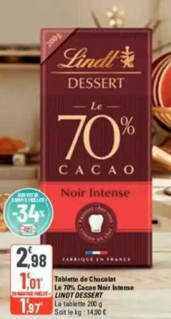 G20 Tablette de Chocolat Le 70% Cacao Noir Intense TAGE LUITELINDT DESSERT offre
