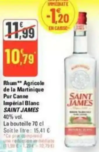 Rhum** Agricole de la Martinique Pur Canne Imperial Blanc SAINT JAMES