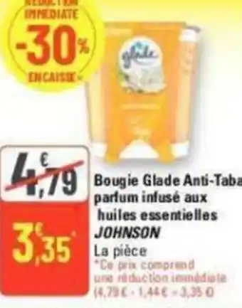 G20 Bougie Glade Anti-Tabac parfum infusé aux huiles essentielles JOHNSON offre