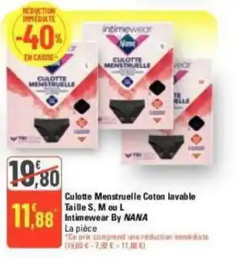 G20 Culotte Menstruelle Coton lavable Taille S, M ou L Intimewear By NANA offre