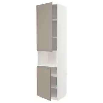 IKEA Metod armoire micro-ondes+2ptes/tablette, blanc/upplöv beige foncé mat, 60x60x240 cm offre