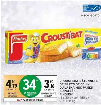 Findus croustibat bâtonnets de filets de colin d'alaska msc panés surgelés