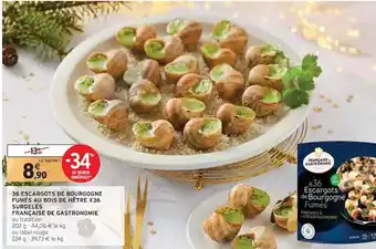 Intermarché Française de gastronomie 36 escargots de bourgogne fumés au bois de hêtre x36 surgelés offre