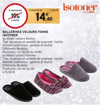 Intermarché Isotoner ballerines velours femme offre