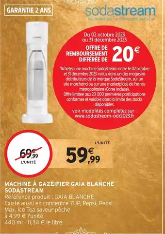 Intermarché Sodastream machine à gazéifier gaia blanche offre