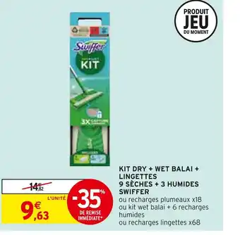 Intermarché Swiffer kit dry + wet balai + lingettes 9 sèches + 3 humides offre