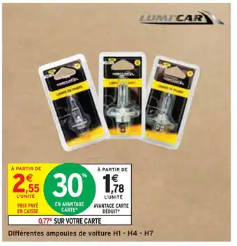 Lumi'car différentes ampoules de voiture h1 - h4 - h7