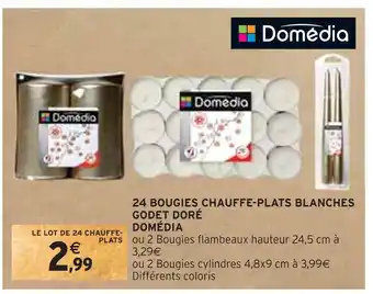 Intermarché Domedia 24 bougies chauffe-plats blanches godet doré domédia offre