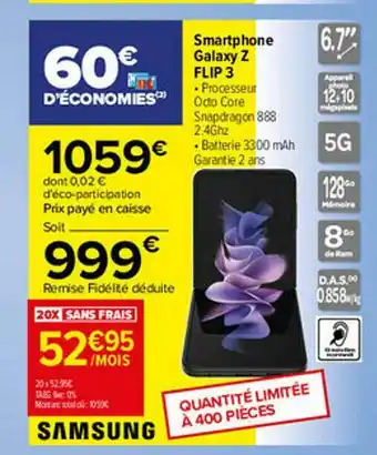 Carrefour Smartphone Galaxy Z Flip 3 Samsung offre