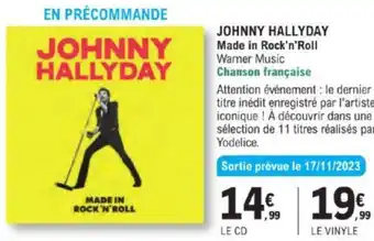 JOHNNY HALLYDAY Made in Rock'n'Roll Warner Music Chanson française