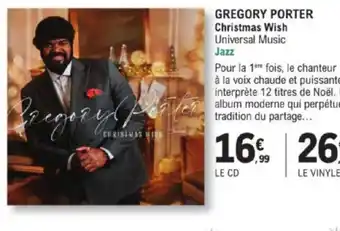 E.Leclerc GREGORY PORTER Christmas Wish Universal Music Jazz offre
