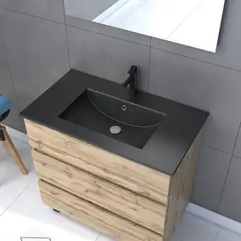 Brico Cash Meuble salle de bain 80x80 - finition chene naturel + vasque noire + miroir led - timber 80 - pack18 offre