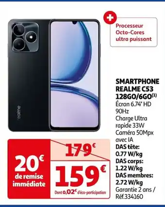 Auchan SMARTPHONE REALME C53 128GO/6GO(¹) Écran 6.74" HD offre