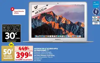 Auchan MACBOOK AIR 13" 8/128GO APPLE RECONDITIONNÉ (2017) Résolution: 1440 x 900 pixels offre