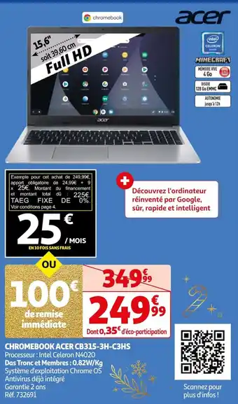 Auchan CHROMEBOOK ACER CB315-3H-C3HS offre