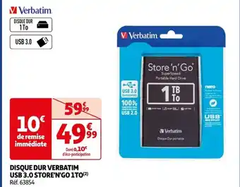 Auchan DISQUE DUR VERBATIM USB 3.0 STORE'N'GO 1T0(²) Réf. 63854 offre