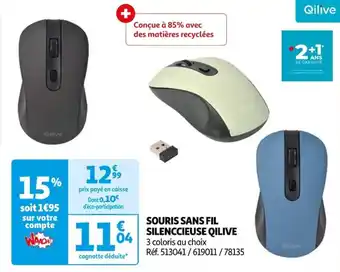 Auchan SOURIS SANS FIL SILENCCIEUSE QILIVE offre