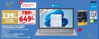 Auchan PORTABLE ASUS S712EA-BX883W + PACK NORTON 360 PLATINUM(¹) Processeur: Intel Core 15-1135G7 11ème génération Garantie 2 ans offre